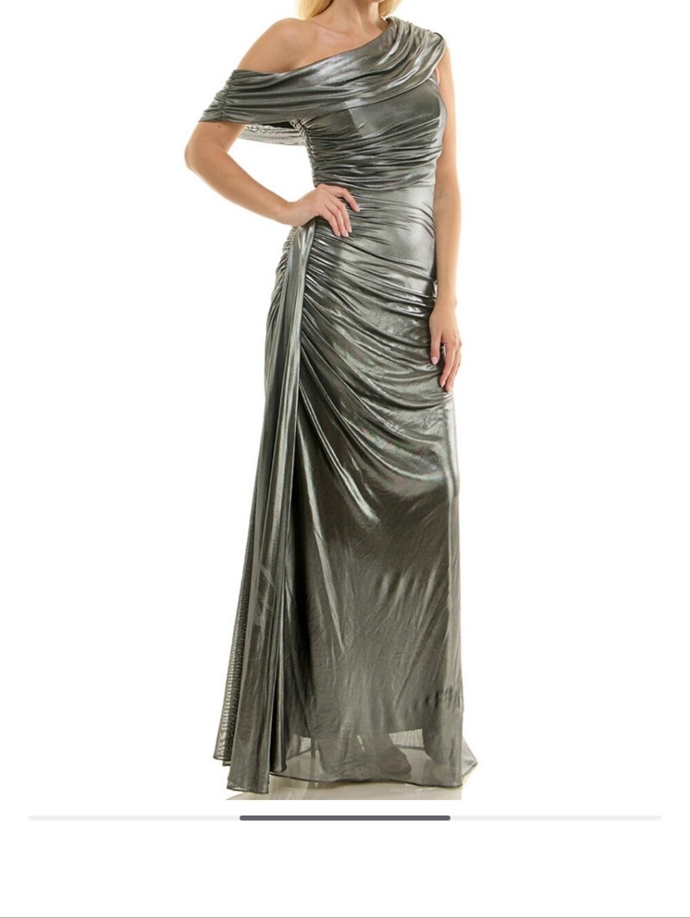NWT Metallic Olive Maxi Skirt with Draped Ruched